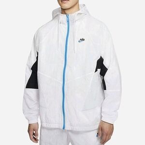 Nike Men's White Windbreaker with Black and Blue Accents